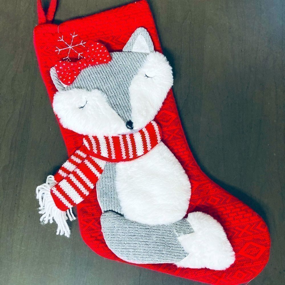 Christmas Woodlands Fox 3-D Plush Stocking